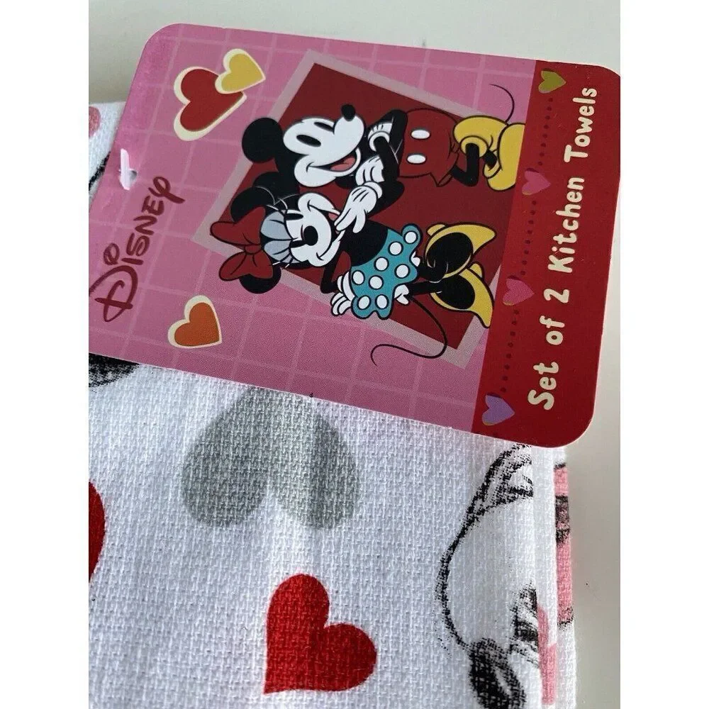 2 Pk Disney Mickey Minnie Mouse Hearts Valentines Kitchen Towels 16 X 26”‎ NEW